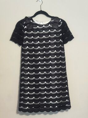 kate spade crochet dress | Dresses | Kate Spade Girls Blackcream Sz 7 Cotton dress AX Paris Black Polka 3D Floral Appliqué Mini Dress COLOR:GREY romantic evenings